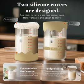Pro Sourdough Starter 10-In-1 Kit – 34 Oz Glass Jar With Lid, Cloth Cover, Date Band, Brush, Temp Strip, Silicone Spatula, Heating Mat – Sourdough Bread Baking Supplies, Glass Container, Beige