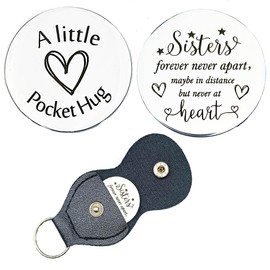 RFTWXHPN Long Distance Sisters Keychain: Pocket Hug Tokens for Big Sis Little Sis, Sisters Forever Never Apart, Purple Heart Keychain