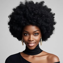 Amikilna Afro Wig12 Heat Resistant Synthetic Black Wig for Black Women Kinky Curly Pre Styled Wig with Baby Hair & Adjustable Straps & Breathable Cap Natural Looking Black Hairpiece