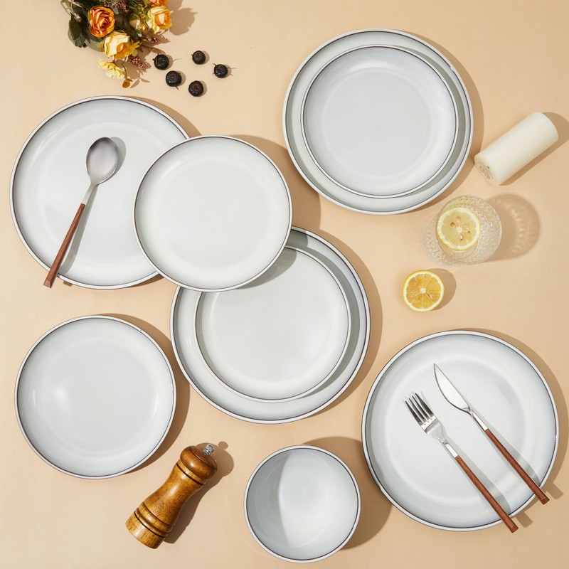 Pokini Santorini Mist Terracotta Reactive Glaze Plates and Bowls Sets,