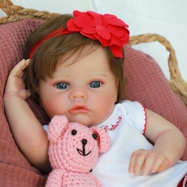 SCOM Lifelike Baby Dolls Girl -18 Inch Reborn Realistic Baby Dolls Silicone Cute Soft Body Doll Real Life Baby Doll Gift for Age 3+