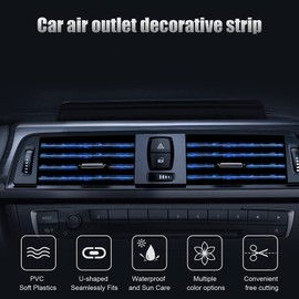 VICDUEKG Pack of 10 Car Air Vent Decoration, 20 cm Car Styling Trim DIY Ventilation Grille Interior Strips, Car Air Conditioning Air Outlet Trim Strip Decor Accessories (Light Blue)