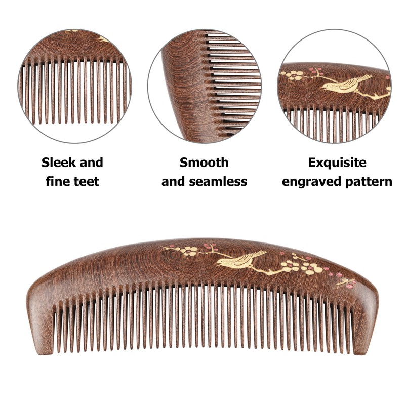 Wooden Hair Comb Fine Tooth Wood Comb for Women No
