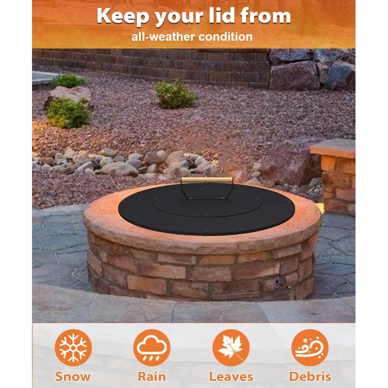 Ardier 22" Wooden-handle Fire Pit Lid for Pits up to