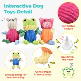 Y-blue 3pcs Dog Squeaky Toys, Plush Stuffed Puppy Chew Toy for Extended Play, Interactive Toys Great Gifts for Small Medium Large Chewer Dogs, Pet Toy Bulk to Keep Them Busy(Forg&Hippo&Pig)