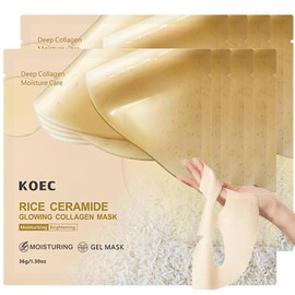 Rice Glow Collagen Mask, Overnight Face Mask for Glass Skin, Ceramide Rice Mask for Hydrating, Firming, Elasticity, Pore Minimizing, Glass Glow Skin, Overnight Hydrogel Care for All Skin Types 8 PCS