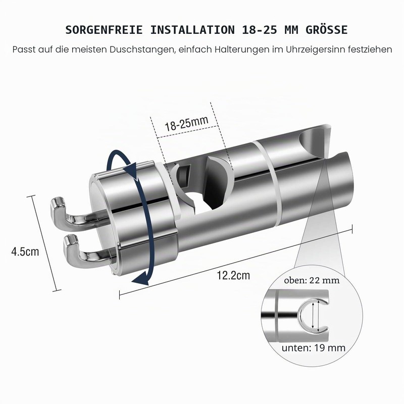 Vinabo Shower Head Holder No Drilling 18-25mm Diameter Adjustable Shower