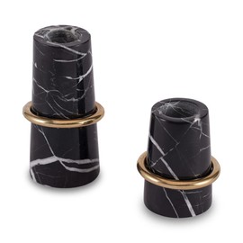 JIMEI Luxurious Marble Candle Holders Black Candlestick Holders, Set of 2 for 3/4" Taper Candles, Black and Brass Gold, Modern Candle Holders for Table Centerpiece Wedding Home Decor