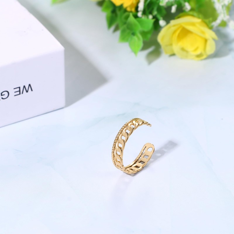 Oidea Cuban Chain Link Ring for Women: Dainty Chevron Ring