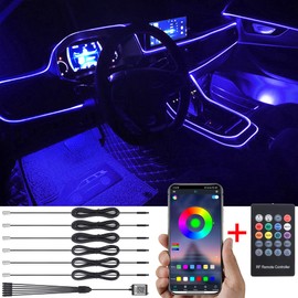 TABEN Car Ambient Light RGB Remote Control + APP Control Decorative Light Lamp DIY Refit Flexible Optic Fiber Pipe 64 Colors Interior Lighting Atmosphere Light 1W DC 12V 8m
