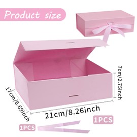 Gift Box, Gift Box with Lid, 21 x 17 x 7 cm, Gift Boxes with Bow, Gift Wrapping, Magnetic Folding Box for Birthday, Wedding, Valentine's Day, Christmas, Anniversary Party (Pink)