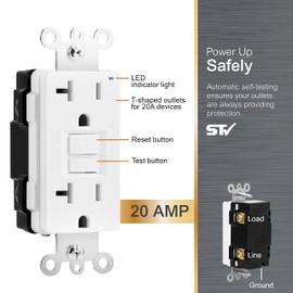 GE UltraPro GFCI Outlet, Tamper-Resistant, 20A, White, In-Wall, UL943, NEC Compliant, Self Test for Optimum Safety, 32077