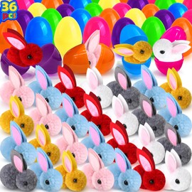 LEASEN Easter Egg Fillers with Bunny 36 Pcs, Easter Basket Stuffers for Kids Easter Eggs with Toys Inside, Mini Bunny Stuffed Animals for Toddler Teens Boys Girls, Easter for Egg Hunts