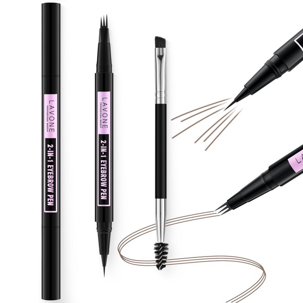 LAVONE Eyebrow Pencil, 2-In-1 Waterproof Eyebrow Pen, with 3 Tip