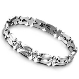 OIDEA Women's Magnetic Bracelet Bracelet: Link Chain Magnetic Bracelet Made of Stainless Steel Tungsten Steel Ellipse Love Links Link Wrist Polished Chain Bracelet Health Bracelet, Rhinestone