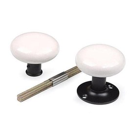 VAN DYKE'S RESTORERS Black Powder Coat Porcelain Rim Lock Knob Set, White
