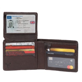 100% Real Soft Leather Wallet for Men, Slim Compact Design,RFID Blocking,11 Credit Cards 2 ID Windows 1 Coin/Zip Pocket & 2 Cash Pockets- Brown