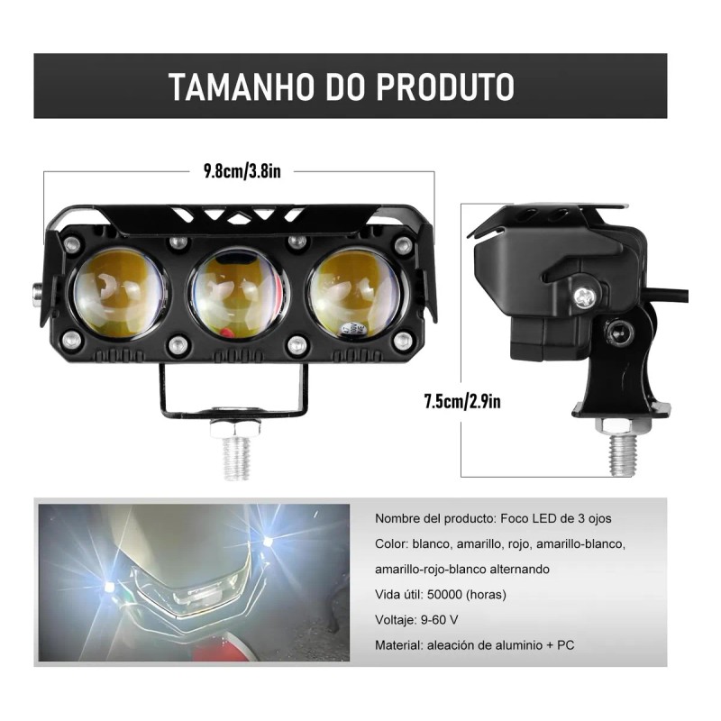 Faros De Lupa Luces Led Auxiliares Con Estrobo 5 Modos