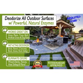 Amazing Outdoor Deodorizer odor eliminator Natural Enzyme Just Spray & Walk Away Grass, AstroTurf, Dog Runs, Patios, Decks, Fences & More Vet Approved - 128oz odor eliminator for strong odor