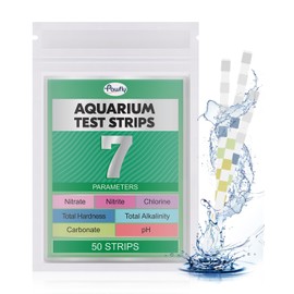 Pawfly 7 in 1 Aquarium Test Strips, 50 Strips Fish Tank Testing Strips for pH Chlorine Nitrate Nitrite Carbonate Hardness Total Alkalinity Water Quality Freshwater Saltwater Monitoring Kit