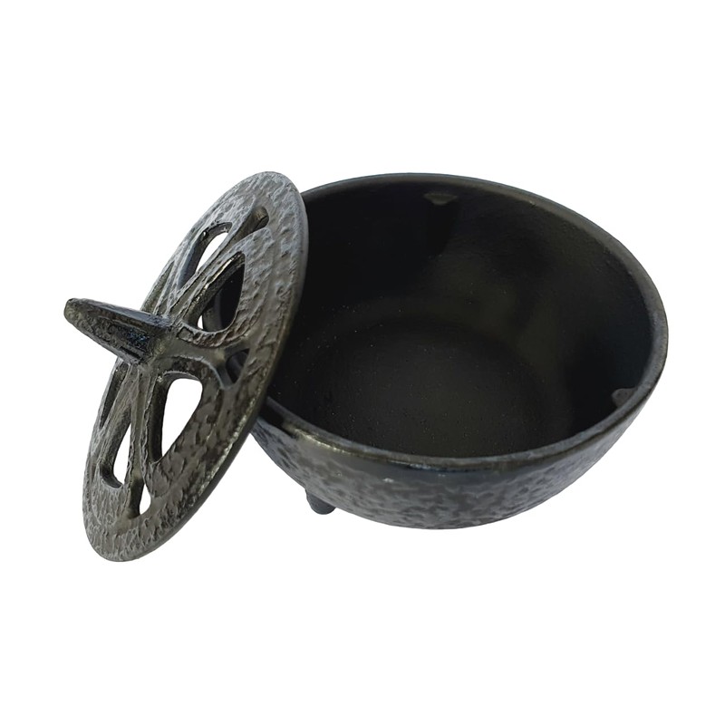 Cast Iron incense, charcoal and resin burner with Lotus flower