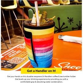 Drink Handlers 20-27 oz Tumbler Holder - Neoprene Coffee & Tea Sleeve w/Handle - Insulated Cover & Water Resistant Beverage Holder for Large to XL Tumblers, Shaker Bottle (Texas CAMO)