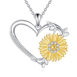 AXELUNA Sunflower Necklace 925 Sterling Silver Heart Sunflower Necklace Gold Plated Sunflower Jewelry Gifts for Women