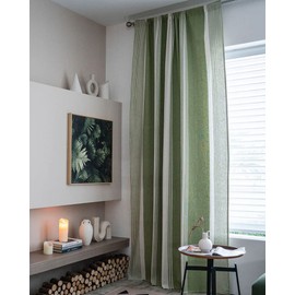 vctops Striped Cotton Linen Window Curtains Farmhouse Country Style Room Darkening Rod Pocket Curtain Panel for Bedroom Living Room, 1 Piece (Green,59"x87")