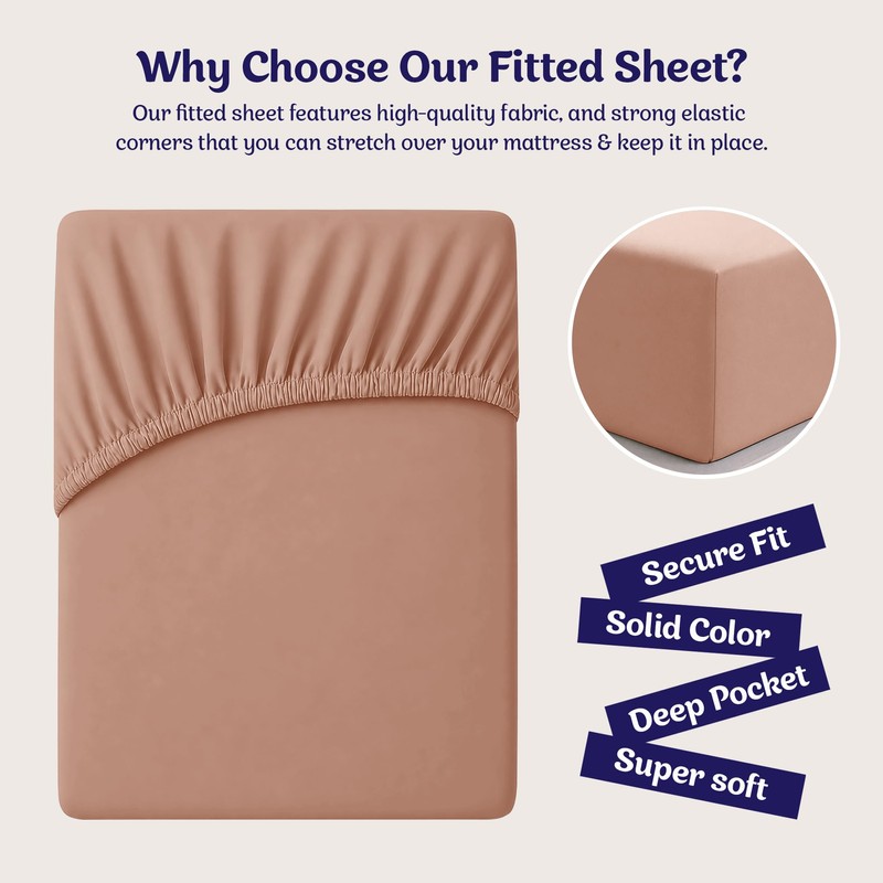Oxford Homeware Peach Double Fitted Sheet -100% Brushed Microfibre 1800