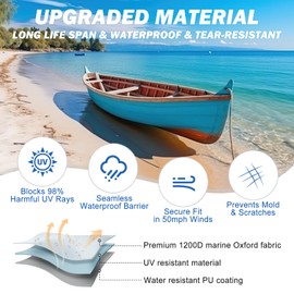 Boat Cover 14-16 ft 1200D Waterproof Boat Covers with Motor Cover Fits Bass Tracker Cover, V-Hull Tri-Hull Bass Boat.Trailerable Marine Grade Boat Cover, Pro-Style Bass Boat with Tightening Strap