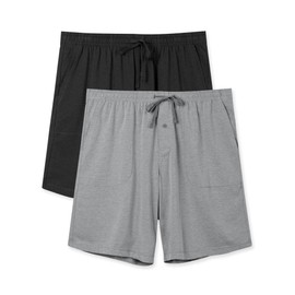 DAVID ARCHY Men’s Pajama Shorts, Ulta Soft & Quick Dry Cotton Blend Sleep Shorts with Pockets and Fly, 2 Pack(M,Dark Grey+Black)