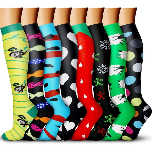 Compression Socks (8 Pairs), 15-20 mmHg is Best Athletic for Men & Women, Running, Flight, Travel, Pregnant - Boost Performance, Blood Circulation & Recovery
