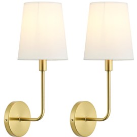 LEECOORA Hardwired Wall Sconces Set of Two 2 Pack Fabric Industrial Antique Brass Wall Sconce Vintage Wall Light for Bedroom Farmhouse Living Room Vanity Kitchen Porch