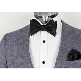 Alizeal Mens Polka Dot Self Tied Bow Tie and Pocket Square Set, black