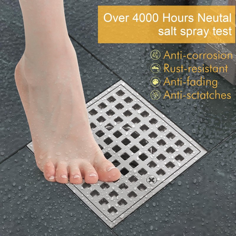 Yaseingoo 4 Inch Square Shower Drian with Flange-SUS 304 Stainless