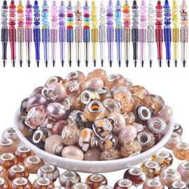 Large Hole Beads for Jewelry Making 120pcs 14mm Large Hole Murano Glass Beads for Pens European lampwork Beads for Beadable Pens Spacer Beads Bulk for Crafts Garden Stakes Brown Mix