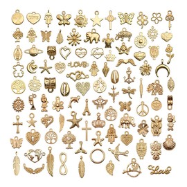 IFUDE Creative DIY Jewellery Set Charms 100 Pieces Mix Gold Alloy Ornaments for Jewellery Making and DIY Crafts, Metal