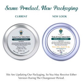 Tallowbourn Grass Fed Beef Tallow Balm for Face and Body with Shea Butter, Organic Jojoba Oil, Honey, and Beeswax – Beef Tallow for Skin – Vanilla and Spearmint – 1 oz