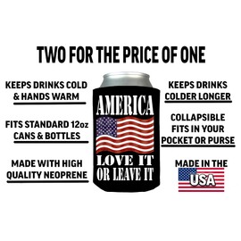 Rogue River Tactical USA Flag America Love It Collapsible Beer Can Bottle Beverage Cooler Sleeves 2 Pack Gift Set