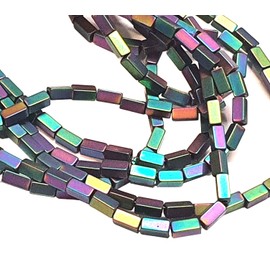 Pack of 90 Hematite Beads Matt Black Rainbow Beads 4 mm for Bracelets Rectangle No Magnet Hematite Gemstones 38 cm 1 Strand Heishi Beads