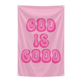 Tapestri God is Good Pink Wall Decor Flag 2x3 Feet With 4 Brass Grommets. Funny Flag for Teen Girls Room Indoor Outdoor Bedroom and College Dorm Wall Decor Banner.