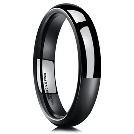 King Will Basic 4mm Men's Black Tungsten Carbide Ring Domed High Polished Comfort Fit Wedding Band V 1/2 (11)