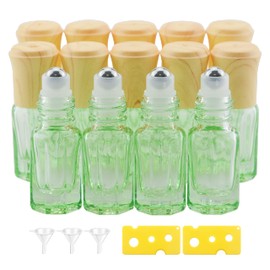 Wwolife 14pcs 3ml Green Glass Roller Bottles - Cosmetics, Perfume, Essential Oil - Leak Proof, UV Protection, Reusable