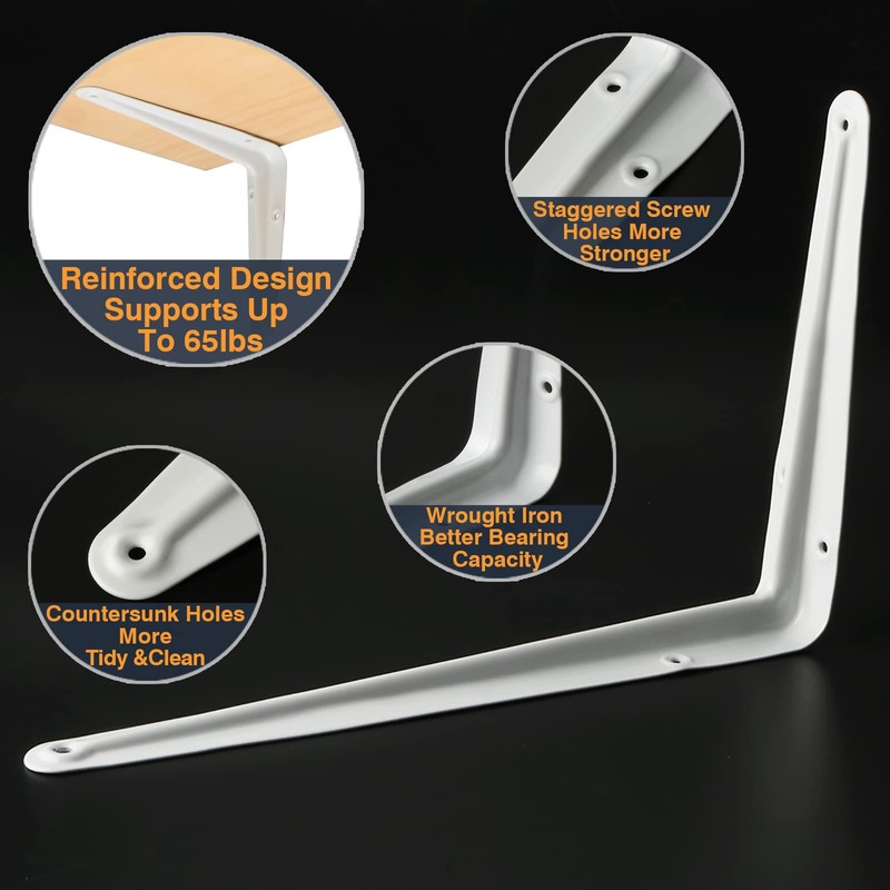 Sayayo 4Pcs Shelf Brackets 10 inch, White L Brackets Heavy