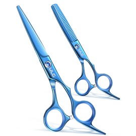 ULG Hair Cutting Scissors Thinning Shears Kit Professional Barber Hairdressing Texturizing Salon Razor Edge Scissor Japanese Stainless Steel 6.5 inch Blue