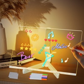 MEKOTRIN LED Note Board with Colours, 30 x 20 cm Acrylic Message Board with 7 Colours Pen and Stand, Wipe Clean Writing Board, Luminous Memo Boards for Desk, Office, Cafe, School and Home