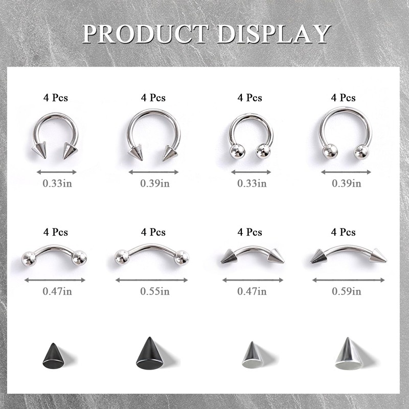 Furtherpretty Piercing Nail Charms Set, 3D Silver Alloy Goth Punk