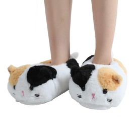 Millffy Cute New plush animal Winter Women's Warm Fat cat Plush Non-Slip Indoor Kitten Slipper (US 8-10, White Cat)