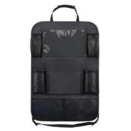 Pebipoo Waterproof Car Organiser Car Seat Organiser, Kids Toy Storag, Kick Mats Back Seat Protector with Tablet Holder,Foldable Durable Storage Bag for Travel (Black)