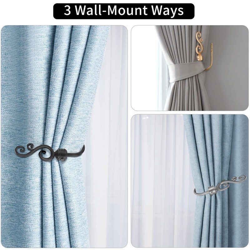 DAZUINIAO Curtain Holdbacks 2pcs, Metal Curtain Holders for Drapes, Wall